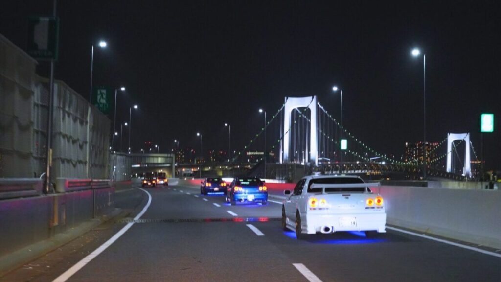 Rantal Skylines on Highway in Tokyo with Rainbow bridge